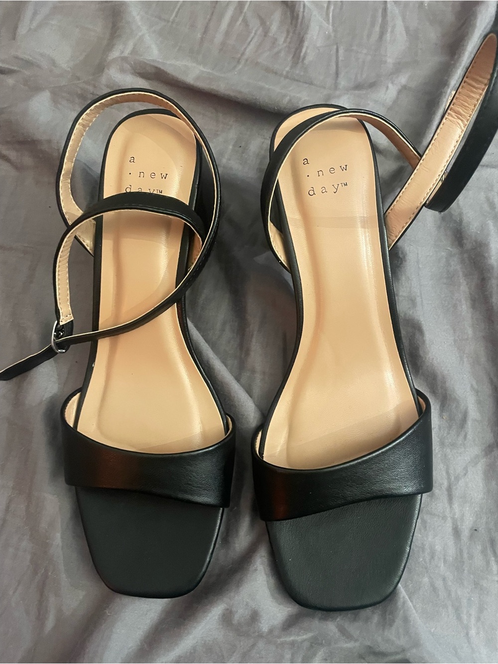 a new day Black Strappy Square-Toe Ankle Strap heels